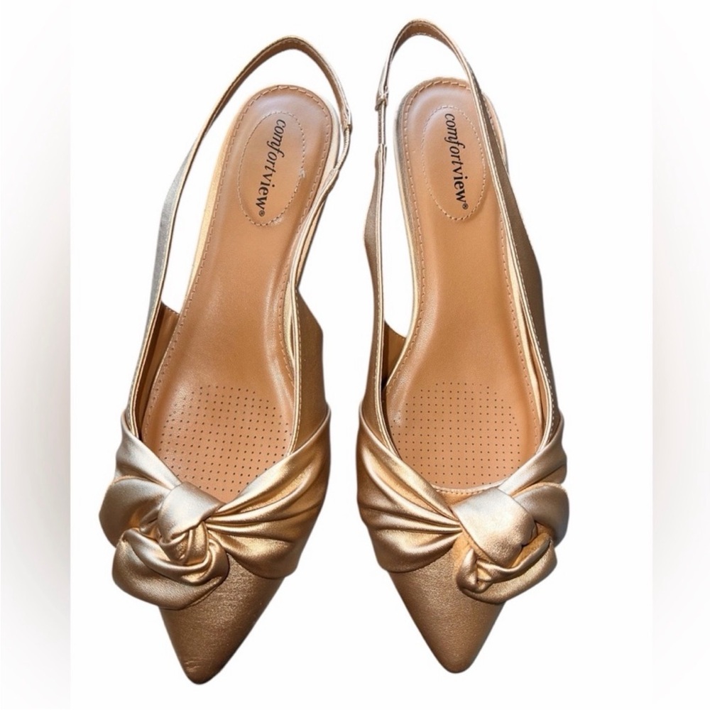 Comfortview Women's Gold Knotted Slingback Heels